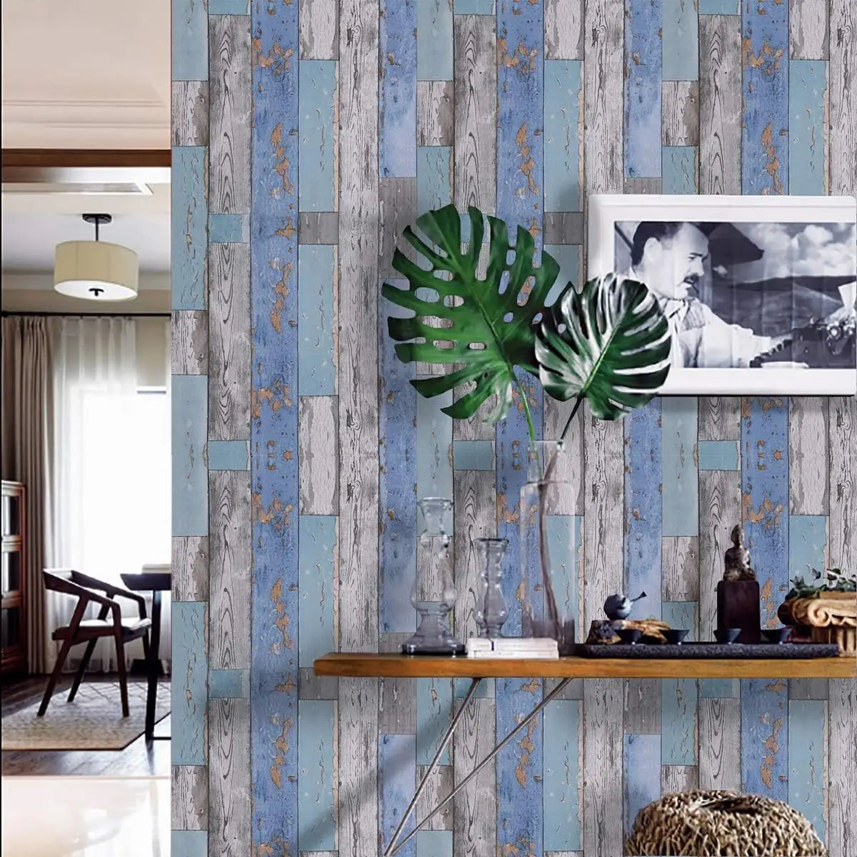 Blue Distressed Wood Wallpaper Thickening Vinyl Self-adhesive Qme
