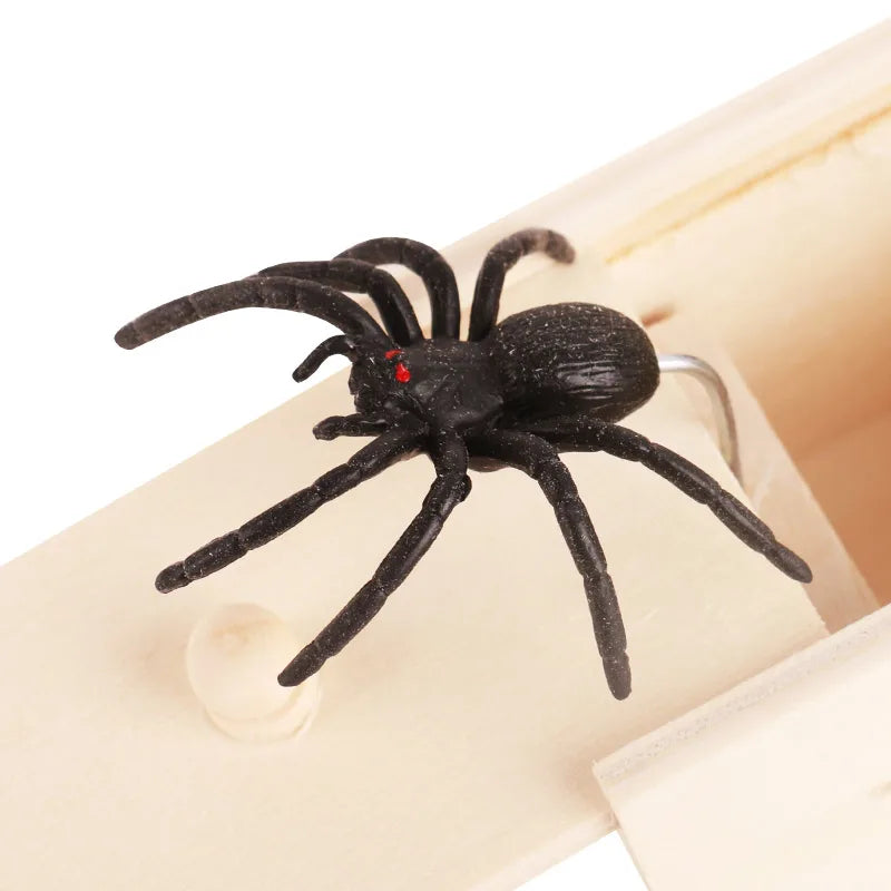 Tricky Toy Simulation Spider Wooden Box Spoof Insect Spider Box Creative Haunted House Horror Scene Layout Small Wooden Box Qme
