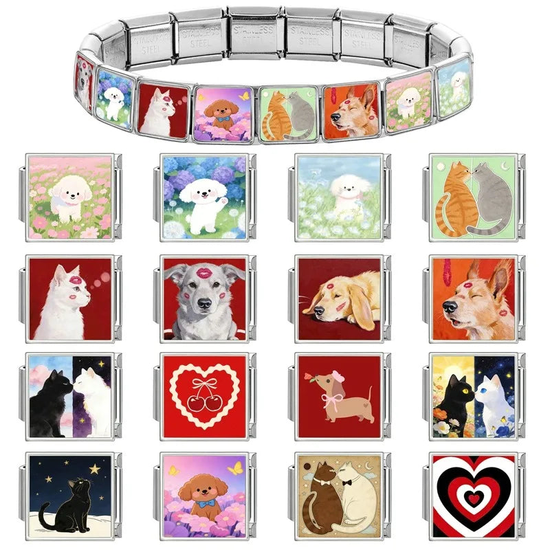 Fashion 2026 Colored Color Charms Animals Series Cat Dogs Italian Link Fit 9mm Stainless Steel Bracelet Jewelry Making DIY Gifts Qme