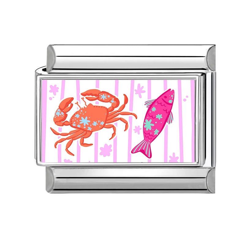 Dropshipping Wholesale Crabs Pattern Fish Shell Whale Italian Charm