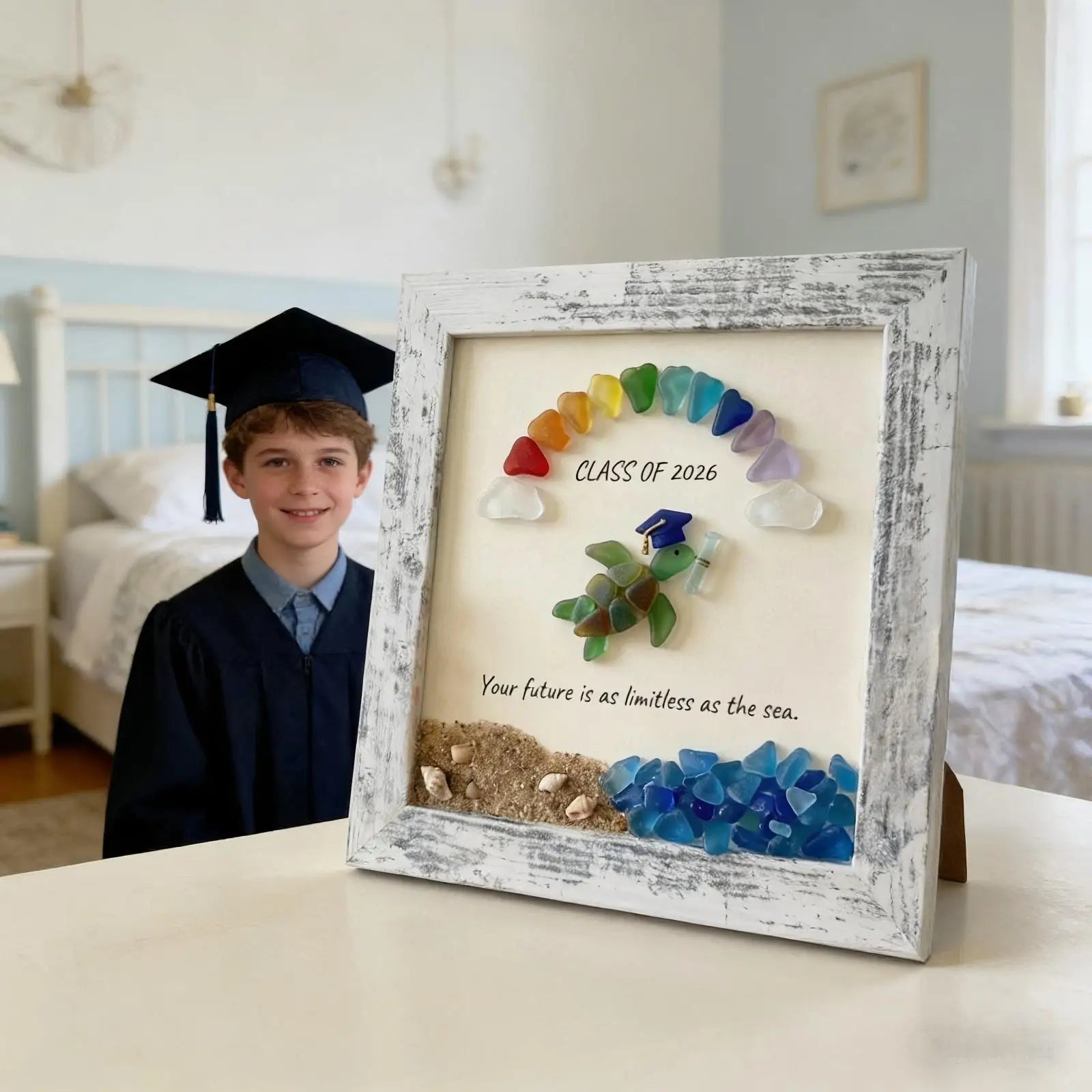 Sea Theme Photo Frame Glass Graduation Gift Artwork Graduation Keepsake Gift for Friends Teachers Home Living Room Bedroom Decor Qme