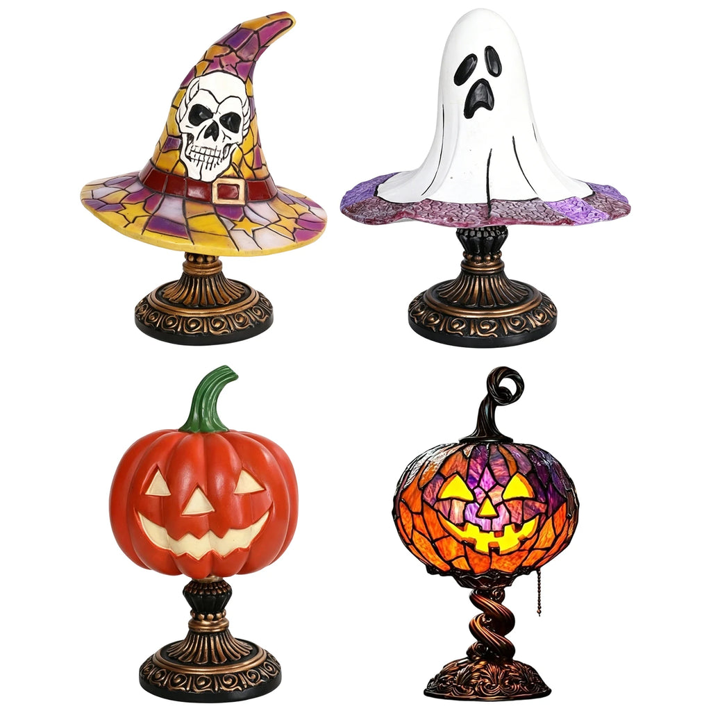 Gothic Witch Hat Pumpkin Resin Night Light Warm Enchanting Glow & Versatile Decorative Lamp for Halloween Home Decoration Qme