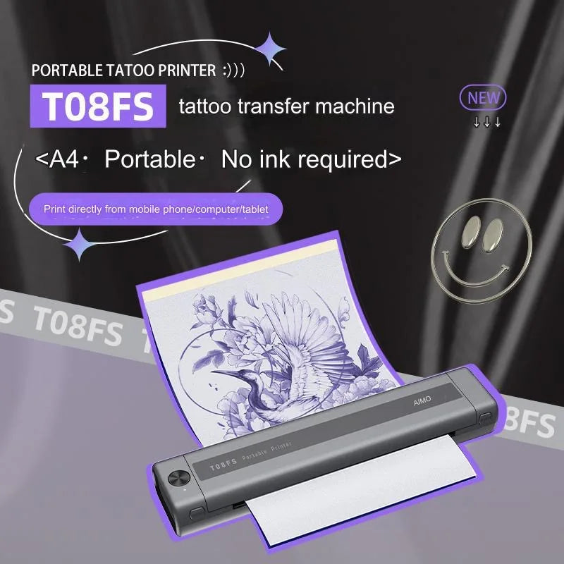 AIMO Tattoo Stencil Printer Thermal Wireless Tattoo Transfer Kit Machine with Transfer Paper Compatible with Smartphone & PC Qme