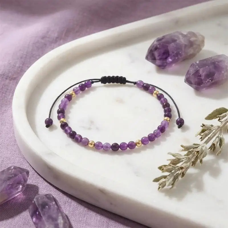 4mm Hematite And Natural Stone Bead Braided Adjustable Bracelet Suitable For Men And Women Daily Wear Holiday Gift Jewelry Qme