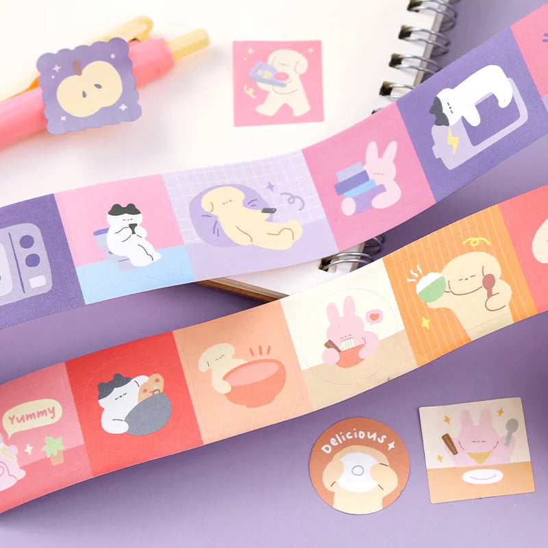 200cm/Roll INS Masking Tapes Cute cartoon pattern Decorative Label Stickers for Journal Scrapbooking Diary Album Stationery Tape Qme