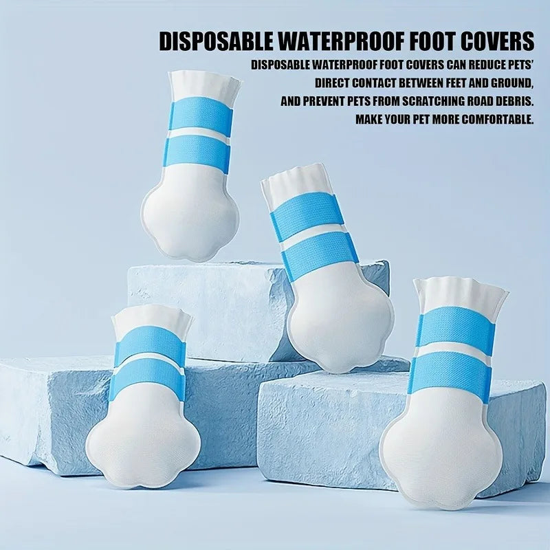 20 sets of disposable dog boots with 1 self-adhesive bandage roll, suitable for indoor and outdoor paw protection shoe covers Qme
