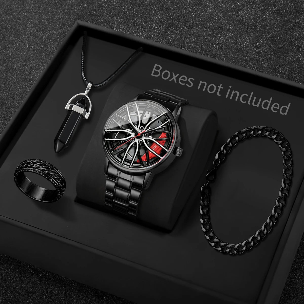 4PCS Fully automatic non mechanical watch men's car wheel hub quartz watch Korean version trendy student watch Qme B Red Without Box