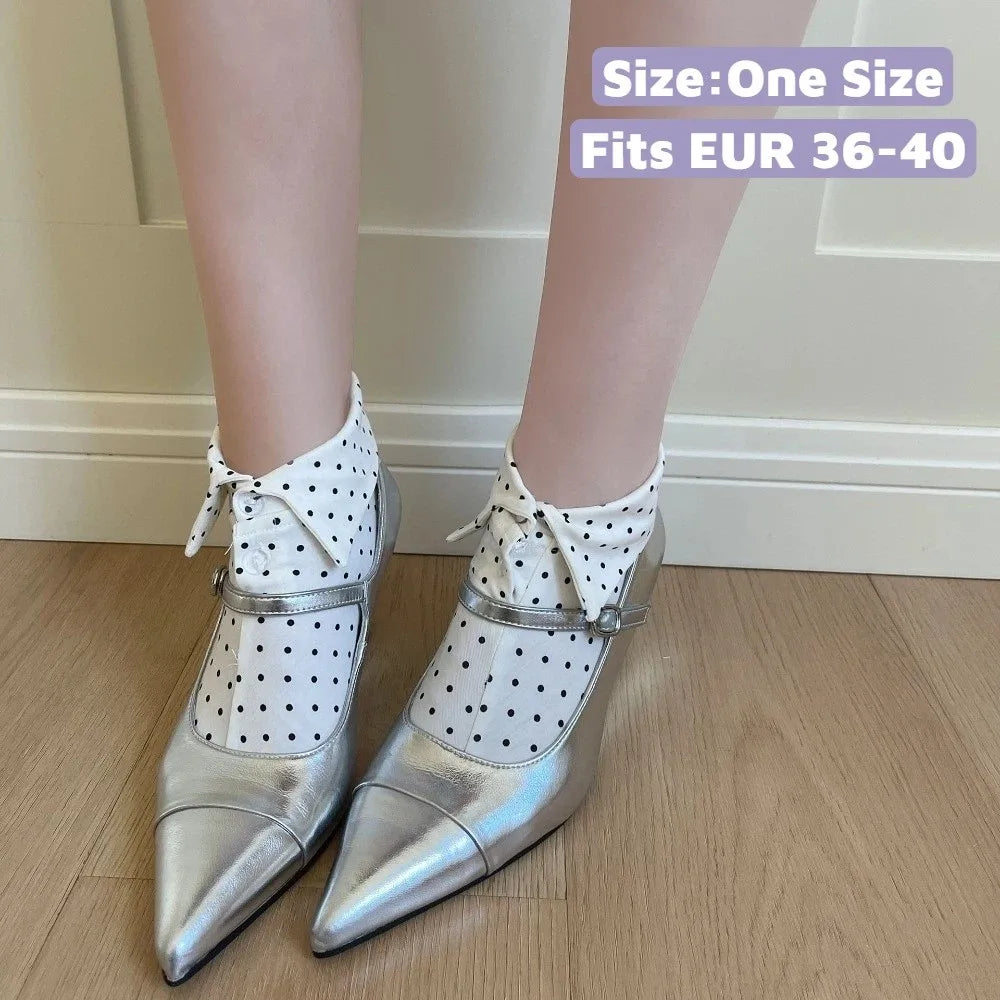 Comfortable Button Flip Collar Socks Lapel Novelty Polka Dot Socks Solid Color Hosiery Short Ankle Socks Female Qme