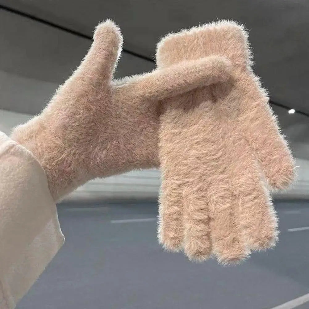 Fashon Winter Mink Velvet Five Finger Gloves Plush Warm Cold-proof Gloves Women Outdoors Cycling Solid Color Wistiti Mittens Qme