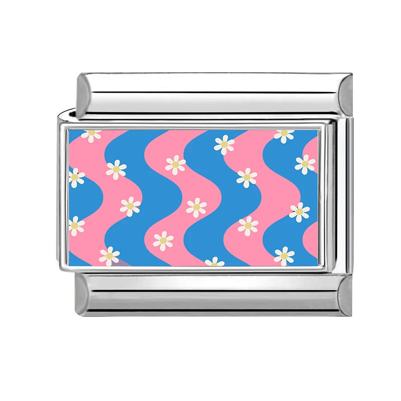 Fashion Pink Skyscraper City Scenery Fish Cat Vase House Italian Charm Link fit 9mm Stainless Steel Jewelry DIY Making Bracelets Qme Style 12