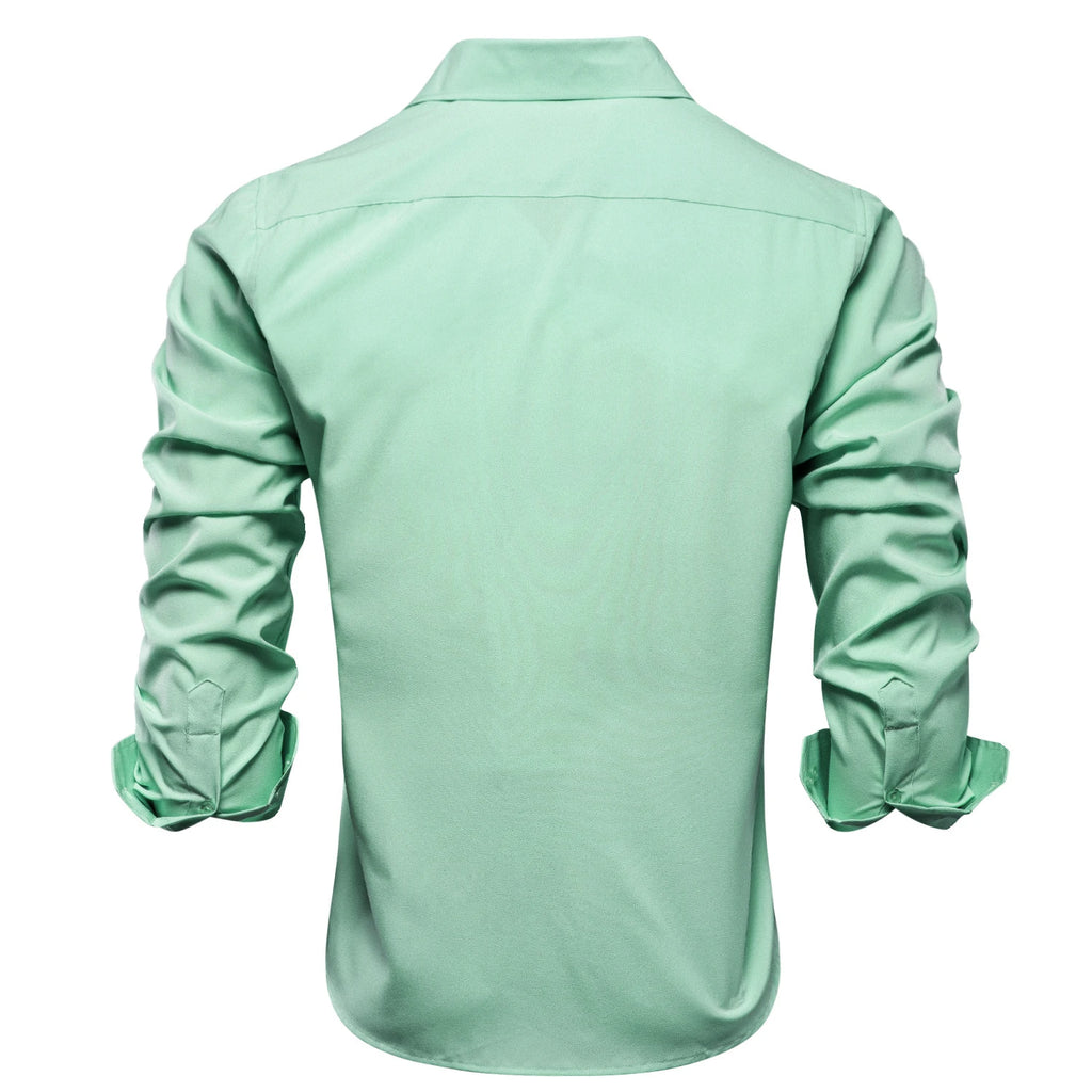 Hi-tie Plain Solid Silk Men's Shirts Long Sleeve Lapel Dress Suit Qme