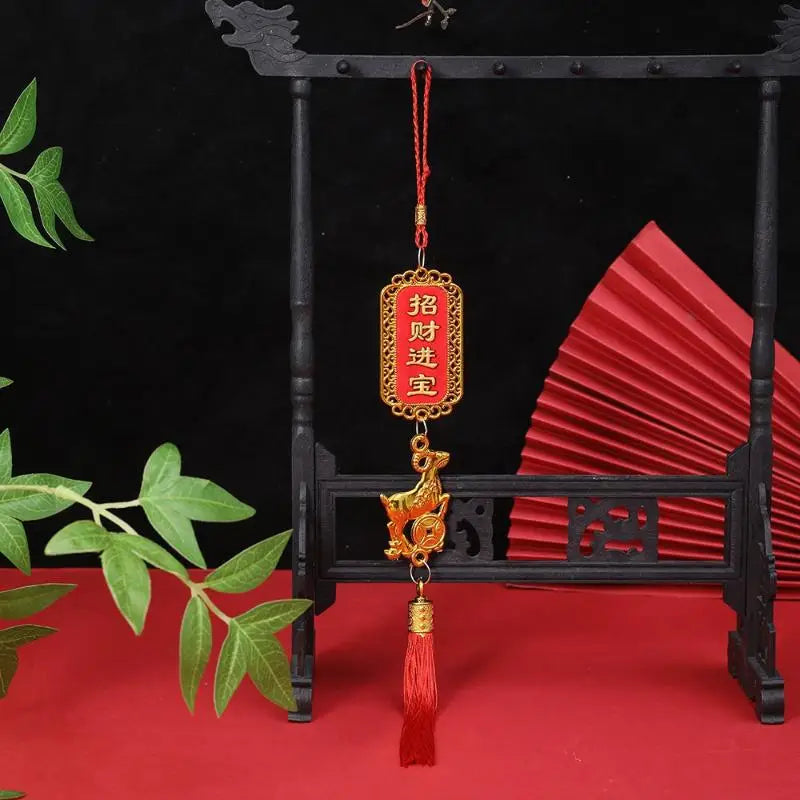 2027 Year of the Goat Zodiac Pendant Red Gold Lucky Feng Shui Decor Portable Hanging Ornament for Car Home Office New Year Qme