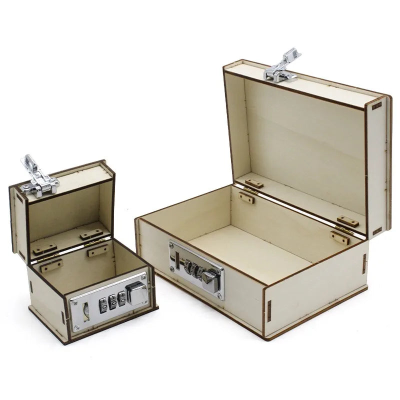 Treasure Box 3D Wooden Handmade Mechanical Password Box DIY Locked Engraved Password Box Birthday Gift Jigsaw Model Kit Qme