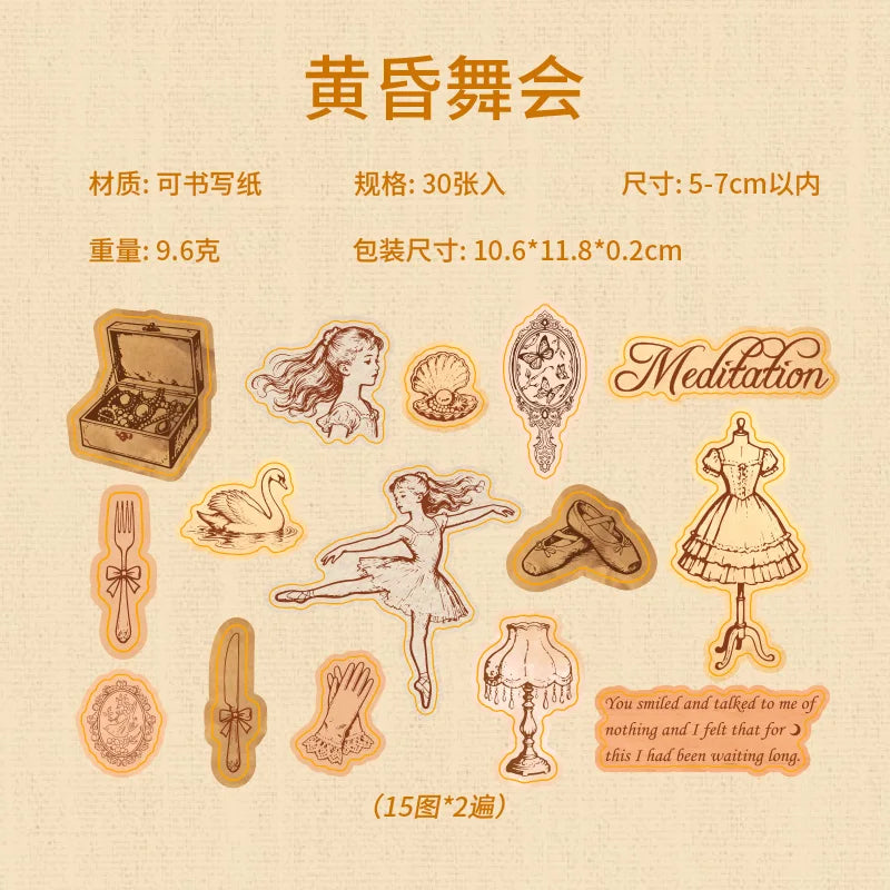 30 Sheets/Bag Stick Figure Themed Writable Vintage Sticker Pack Mini Stress Relief for DIY Scrapbook Phone Case Notebook Decorat Qme 4