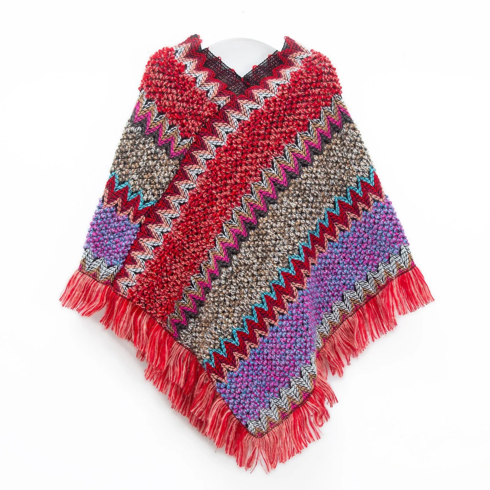 Women Ethnic Style Knitted Cardigan Cape Poncho Wrap Retro Tassel Shawl Stole Cloak Travel Warm Shawls And Wraps Pashmina Qme Red One Size