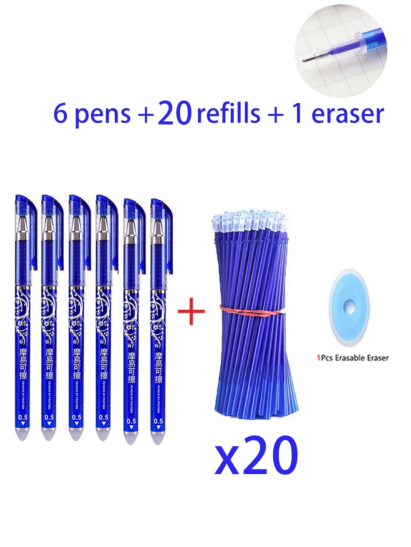 Erasable Gel Pens Refills Set 0.5 Mm Fine Point Blue/black Kawaii Ballpoint Pen for Writing Stationery Office School Supplies Qme 27 pcs blue needle