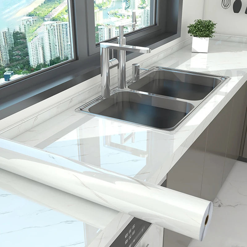 Marble Kitchen Self-adhesive Oilproof Tile Wallpaper Moisture-Proof Countertop Pantry Sticker Bathroom Waterproof Wall Stickers Qme Jazz White 40x500cm