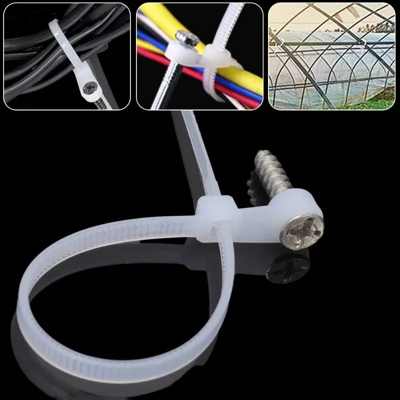 500/100PCS Screw Hole Cable Ties Reusable Fixed Nylon Cable Ties Self-locking Cord Ties Straps Fastening Loop Office Organizer Qme