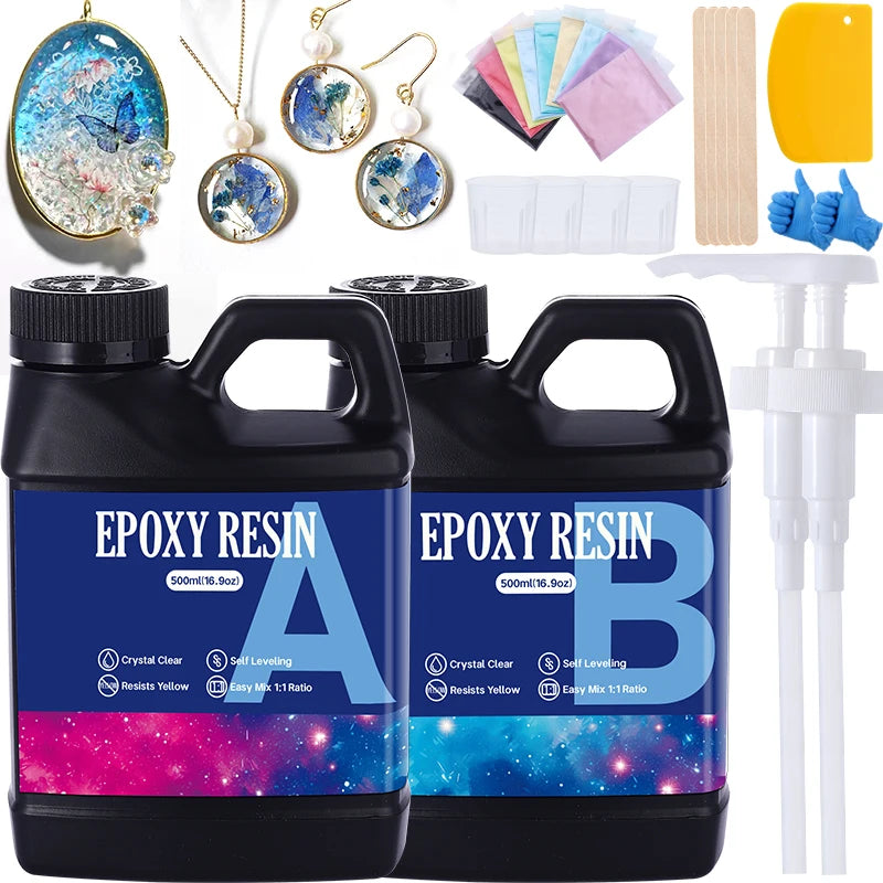 Fast Curing 1:1 Crystal Clear Epoxy Resin Kit Heat Resistant Casting Coating Resin for Art DIY Craft Jewelry Wood Table Top Qme