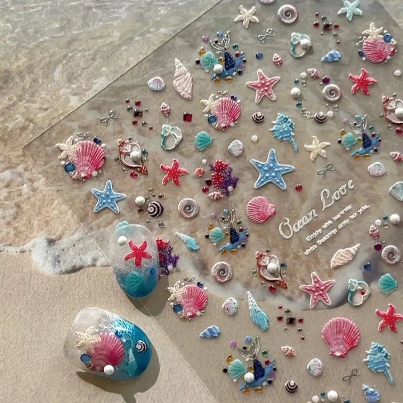 Relief Shell Starfish Nail Stickers Cute Decorative Nails DIY 3D Self Qme