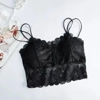 Women Lace Seamless Bras Sexy Wrapped Chest Strap Pad Camisole Qme One Size Black