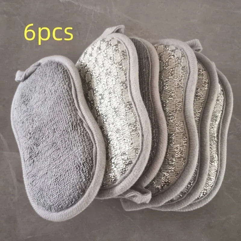 Silver wire sponge block, kitchen multi-functional double-sided dishwashing sponge - reusable and machine washable, Qme