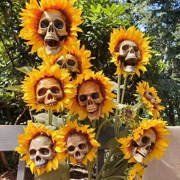 Creepy Skull Sunflower Flowers Skull Festival Art Craft Garden Decoration Simulation Flower Ornaments Halloween Decorations Qme