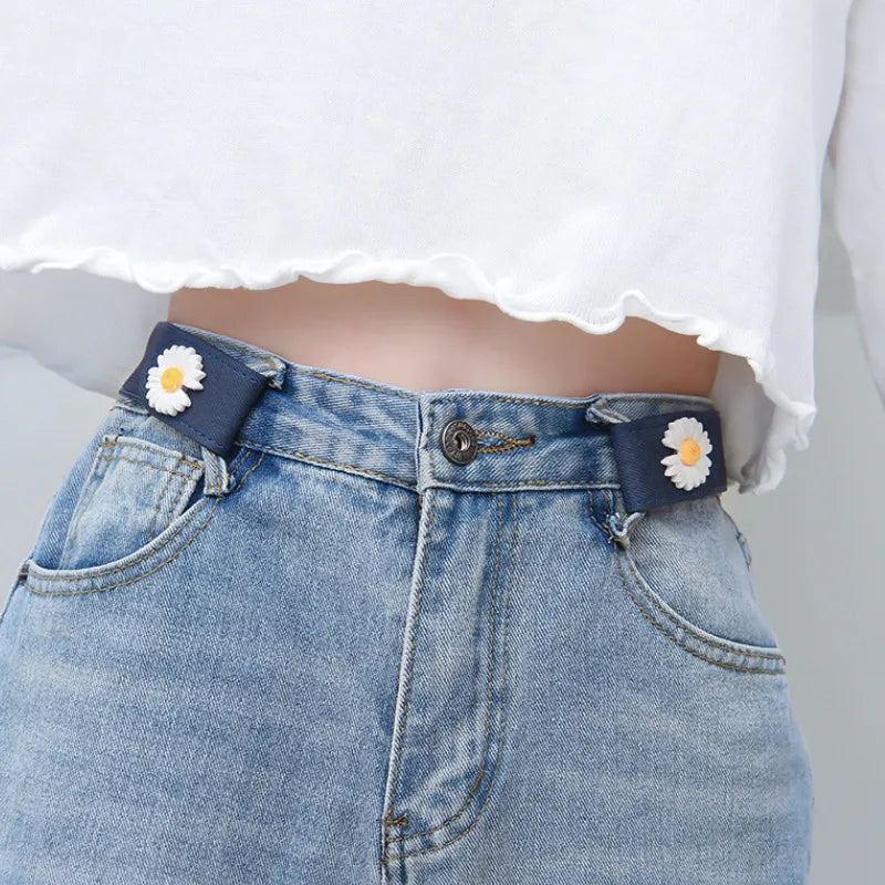 Women Girls Belt Buckle-free Elastic Invisible Jeans Without Buckle Qme