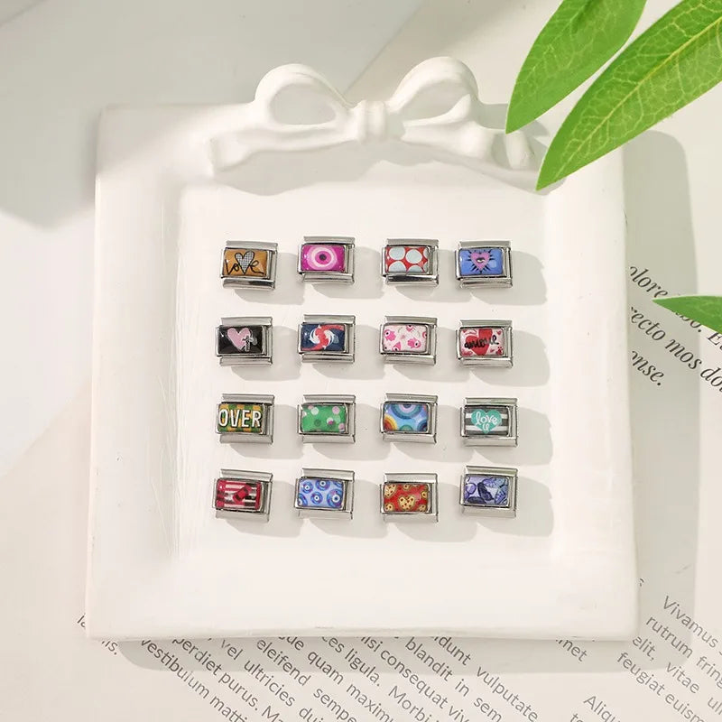 Fashion OVER Love Eyes Fish Colorful Charm Bracelet Fit 9mm Bracelet Stainless Steel Italian Links Making DIY Jewelrys Wholesale Qme
