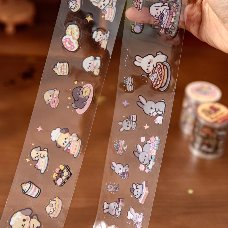 2m/Roll Cartoon Pet Theme Washi Tape Cute Sticker Decorative Collage Adhesive DIY Scrapbooking Hand Made Masking Tape Stationery Qme