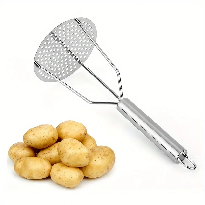 Heavy-Duty Multi-Use Potato Masher and Juicer - Stainless Steel Kitchen Tool with Comfort Grip Handle, Heavy-Duty Masher Qme