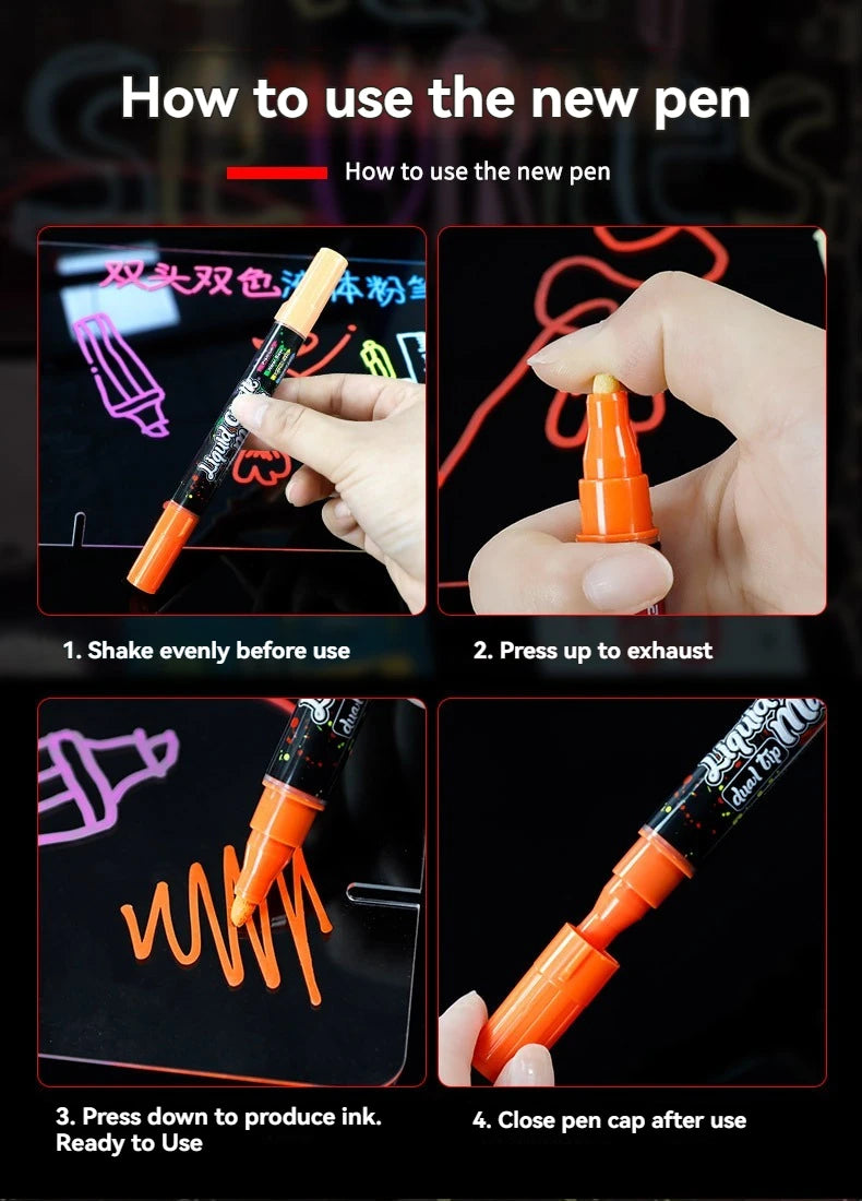 Chalk Markers - Erasable, Non-Toxic,Reversible Tips, For Glass or Chalkboard Markers for Restaurants, Liquid Drawing Chalk Qme