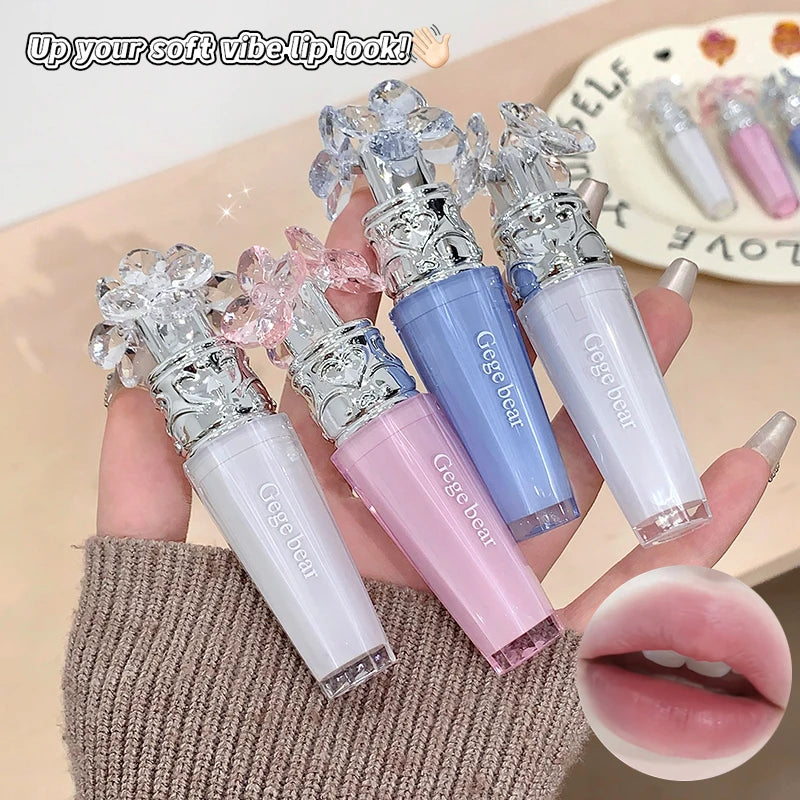 Transparent Crystal Flower Liquid Lipstick Cream Water Matte Grey Pink Lip Glaze Mud Waterproof Nude Almond Brown Tint Makeup Qme