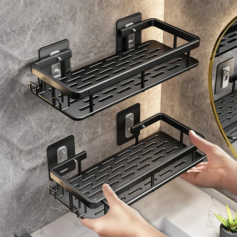High Quality Wall Mounted Rectangular Rack Bathroom Storage Rack Towel Rack Wall Shower Shampoo Rack Drill Free Rack Tripod Qme