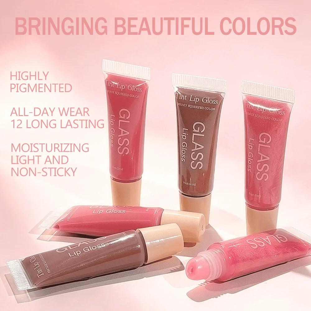 3-Color Glass Tint Lip Gloss Long Lasting Non-sticky Hydrating Qme