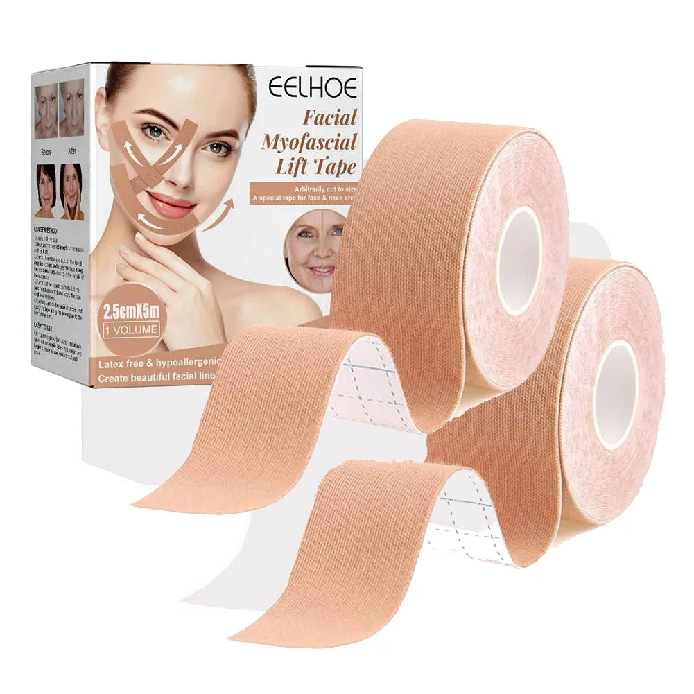 2 Rolls Facial Myofascial Face Lift Tape Castor Oil Breathable Qme