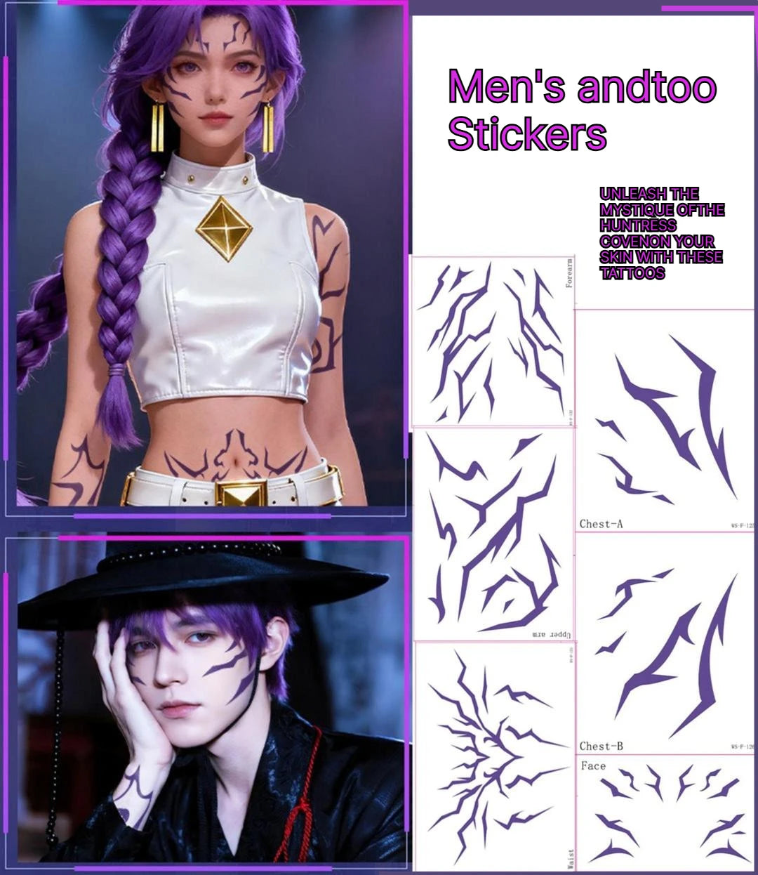 A 8PCS Demon Temporary Tattoo Set Patters Birthday Party Anime Stickers Boys Girl Haloween Cosplay Tattoos Qme