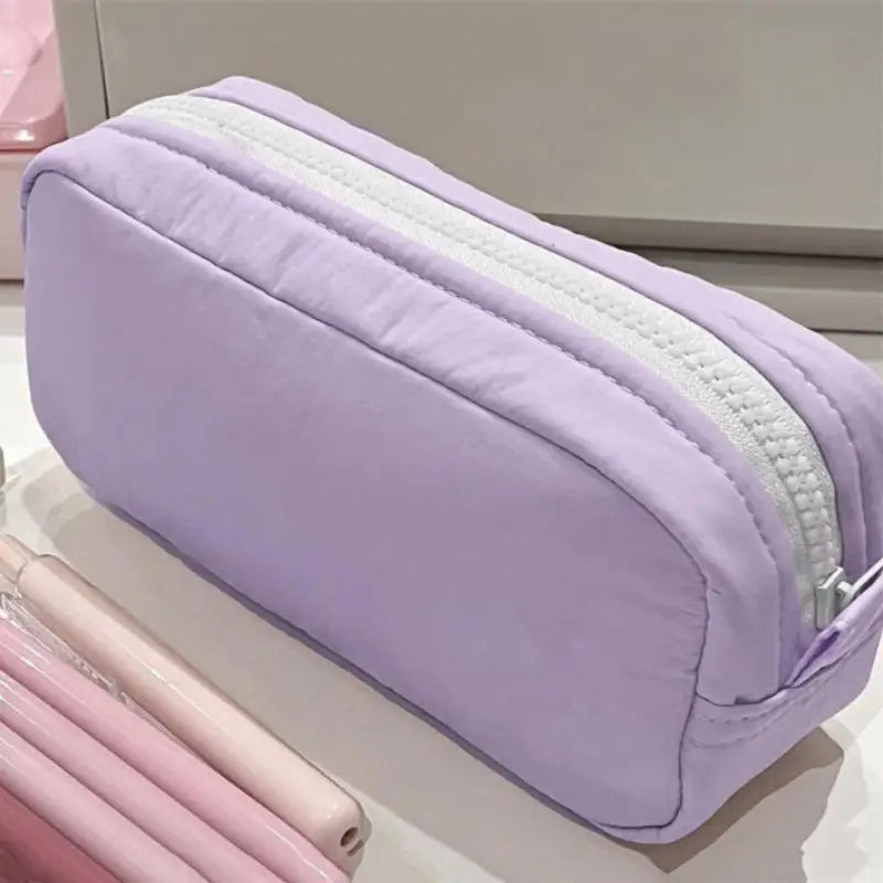 Zipper Pen Bag Simplicity Solid Design Large Capacity Pencil Case Qme Purple