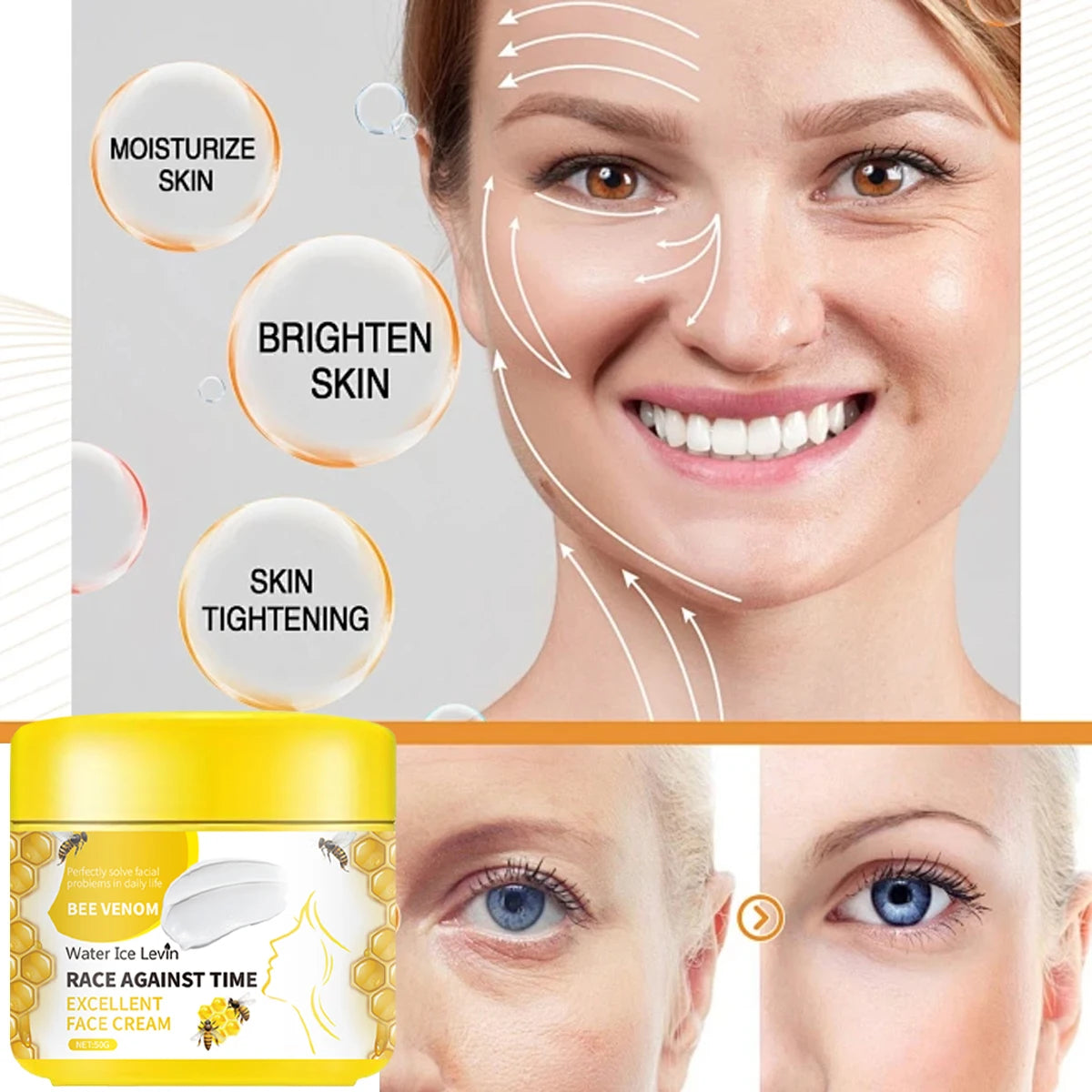 Face Cream with Bee Venom & Niacinamide - Hydrating & Firming Formula with Collagen & Salicylic Acid for All Skin Types Qme
