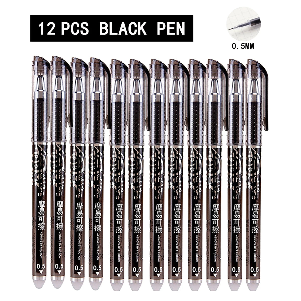 Erasable Gel Pens Refills Set 0.5 Mm Fine Point Blue/black Kawaii Ballpoint Pen for Writing Stationery Office School Supplies Qme 12 black needle