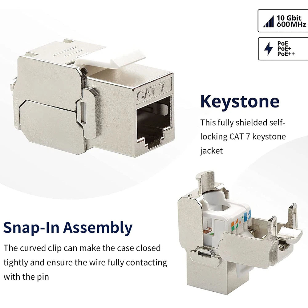 Free Crimping Network Shielded Module CAT6A CAT7 Zinc Alloy Shell RJ45 Keystone Jack Connector Network Insert Tool-Free Coupler Qme