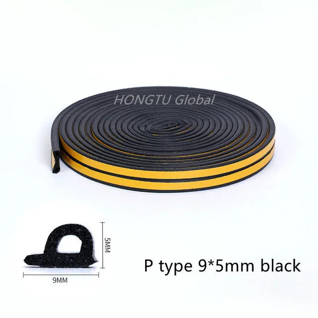 Rubber Foam Window Door Seal Self Adhesive Windproof Tape Door Joint Filler Collision Avoidance Soundproof Sealing Strip Qme black P Type 20 Meter
