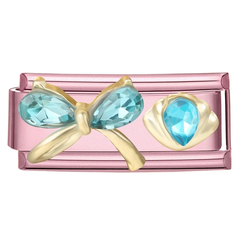 Shiny Colorful Zircon Bowknot Butterfly Garland Italian Charm Links Fit 9mm Stainless Steel Bracelet Women Y2K DIY Making Gift Qme Style 11