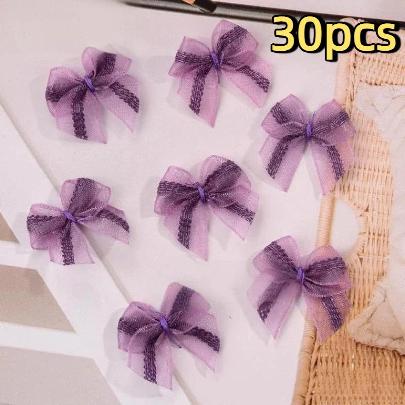 30pcs Mesh Ribbon Bows Mutilcolor Lace Mini Bowknot Satin Ribbon Bow Flower For DIY Craft Decoration Accessories Qme
