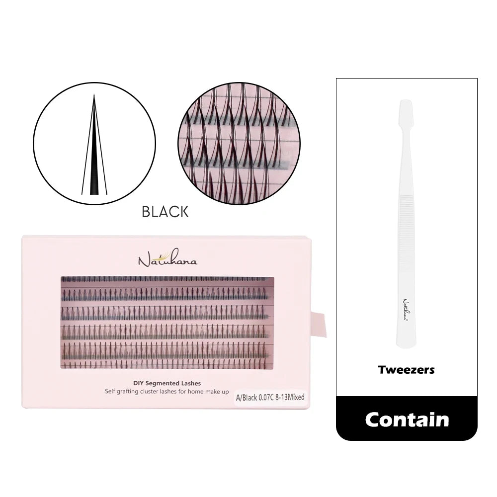 NATUHANA M Shaped Lashes Individual Premade Volume Fans Natural Qme Black T D 0.07mm|13mm