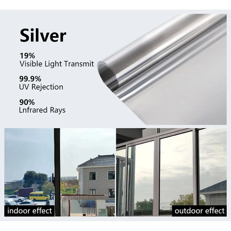 Tinted Window Privacy Film Sun Blocking Heat Control Reflective Window Films Vinyl Mirror Foil Non Adhesive Glass Window Sticker Qme Nano Silver 60cmx200cm