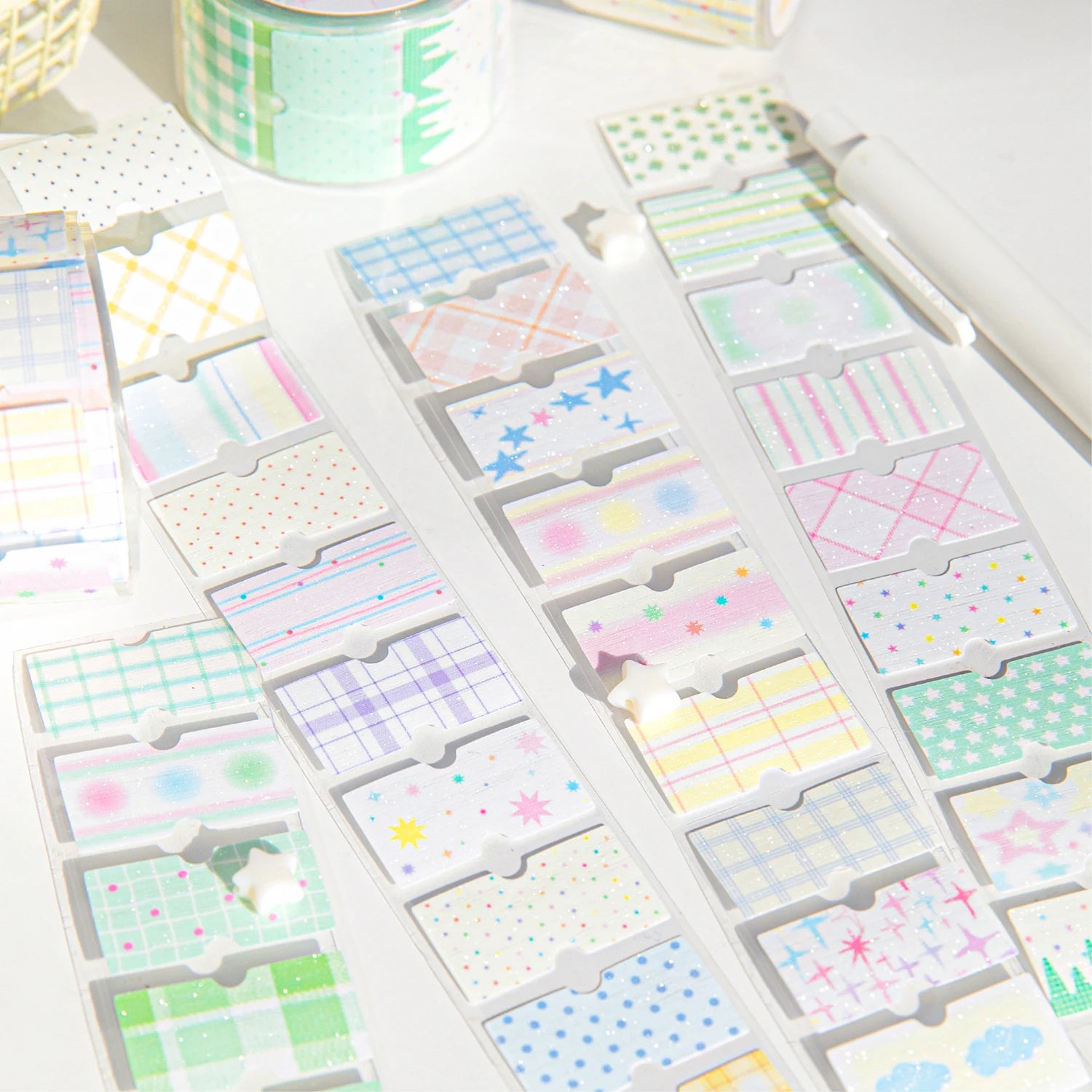 1Roll Pastel Glitter Synthetic Paper Masking Tape Scrapbook Washi Tape DIY Stationery Journaling Supplie Notebook Decoration Qme