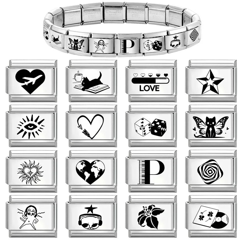 Trendy New Fashion Stars Headphones Cats Heart NO.8 Ball Charm Italian Links Fit 9mm Stainless Steel Bracelet DIY Making Jewelry Qme