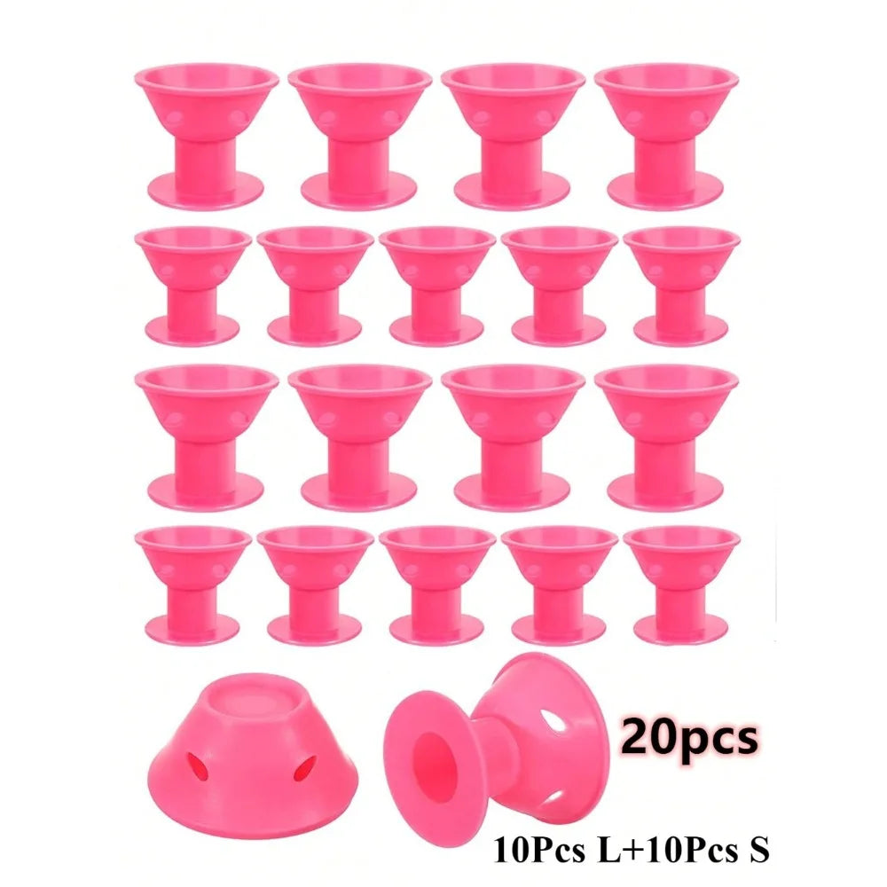10 Silicone Heatless Hair Rollers Reusable Curlers Women DIY No-heat Qme 20Pcs pink