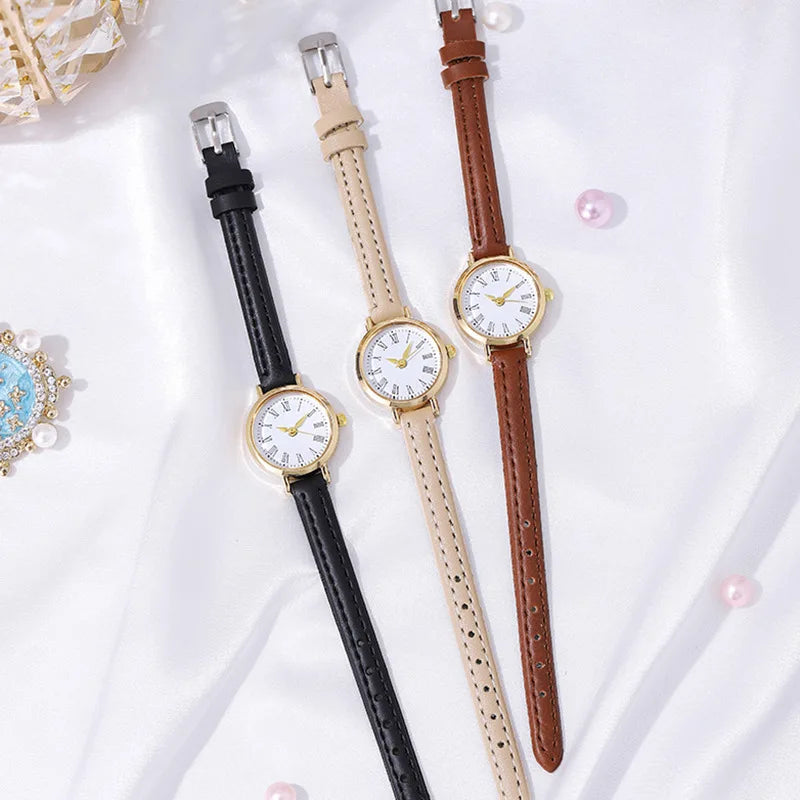 Moda pequena feminina relógios casual pulseira de couro quartzo relógios de pulso reloj mujer meninas relógio presente Qme